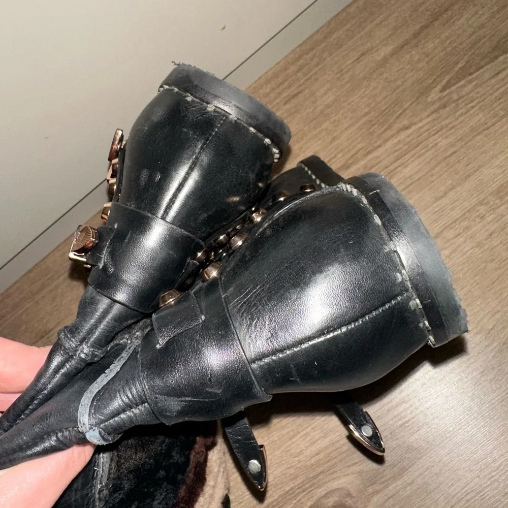 Ivy Kirzhner HUSKY Tall Boots Leather Fur Trimmed Studs Hidden Wedge Size 8B